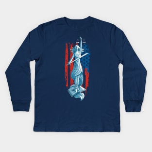 Lady Justice American Flag Kids Long Sleeve T-Shirt